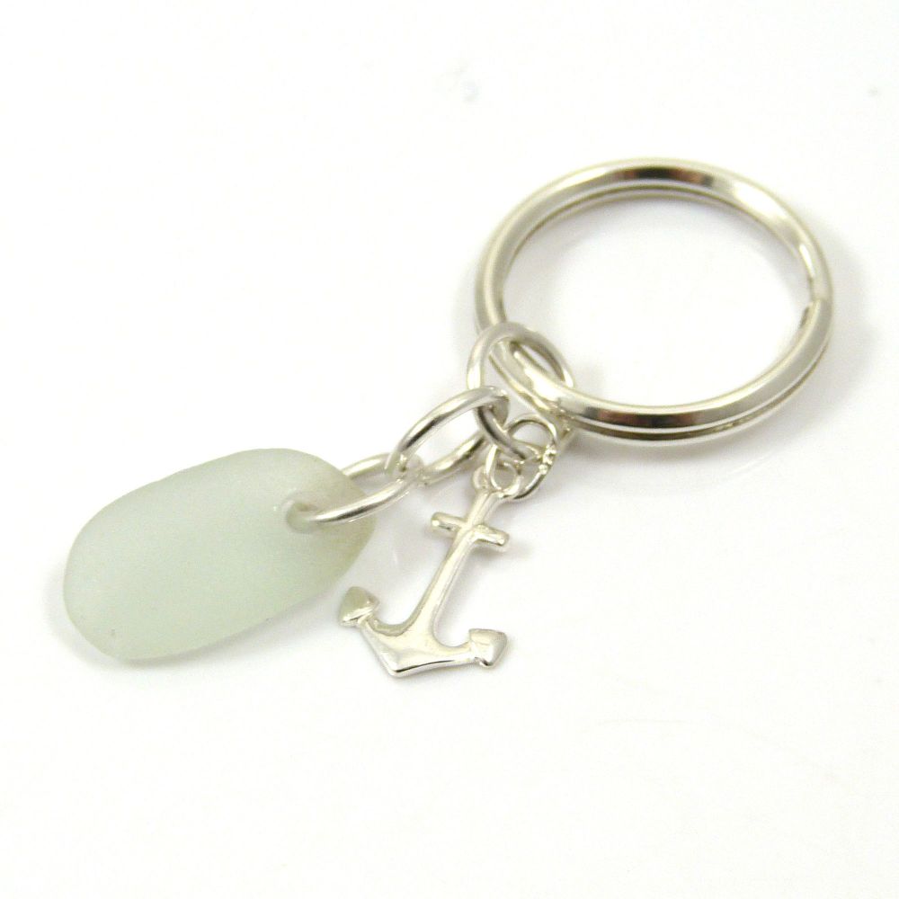 Sterling Silver Key Ring | Seaspray Sea Glass | Anchor Charm | Beach Access