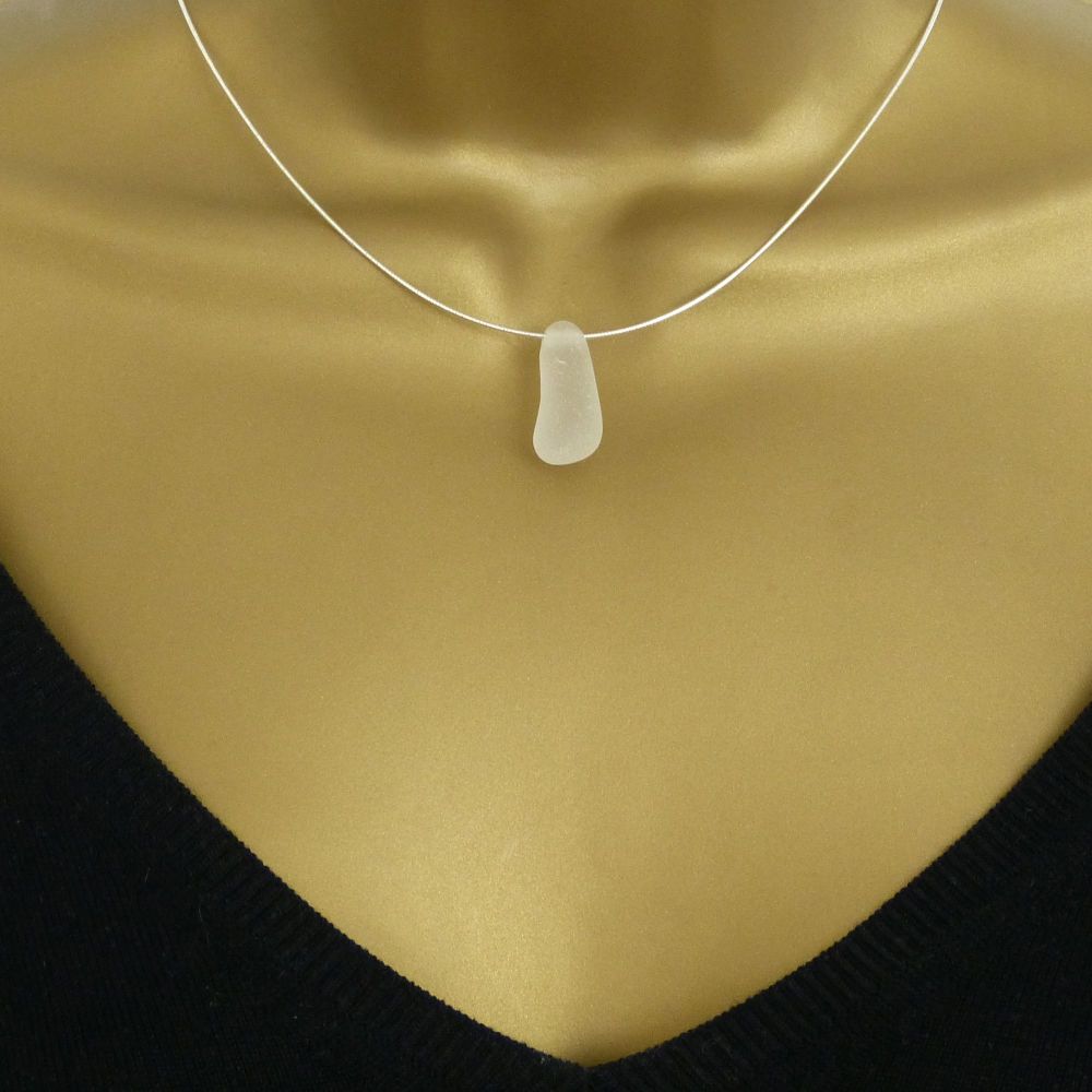 Snow White Sea Glass Floating  Necklace - MILLIE