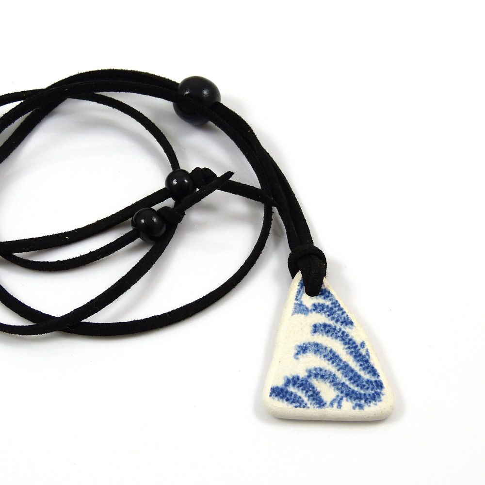 Beach Pottery and Adjustable Faux Suede Necklace - Sea Pottery - Beach Jewe