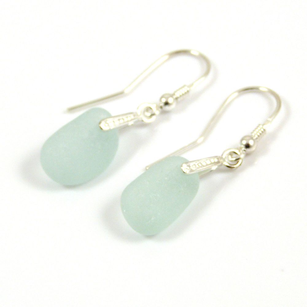 Pale Aquamarine Sea Glass Sterling Silver Earrings e47