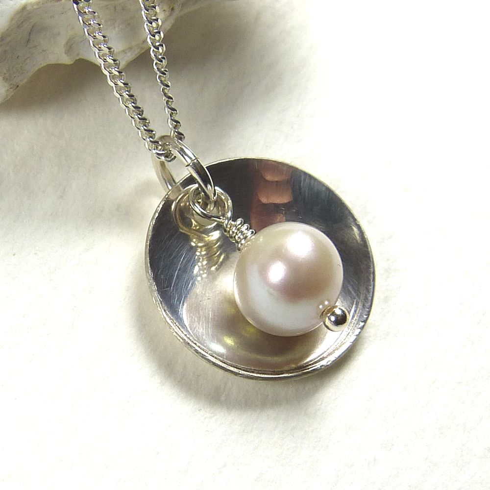Sterling Silver Domed Disc |Swarovski Crystal White Pearl | Bridesmaid | We