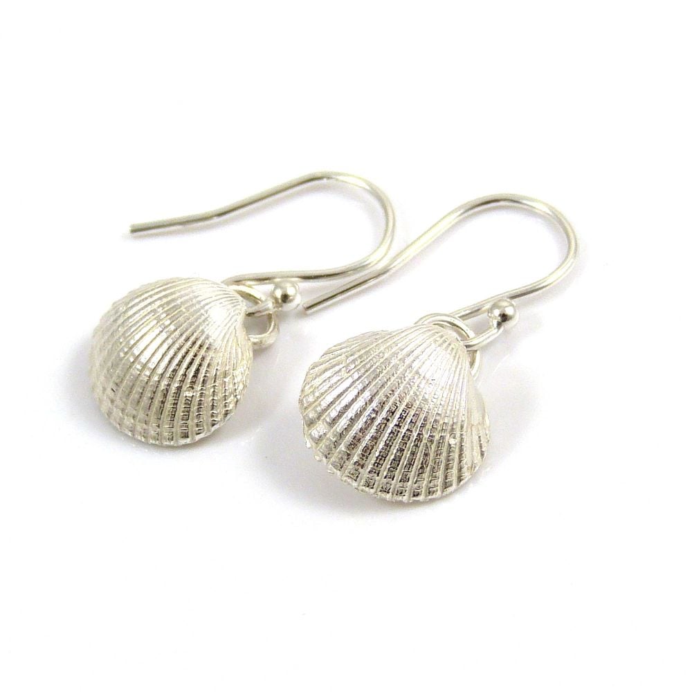 Tiny Sterling Silver Cockle Shell Drop Earrings