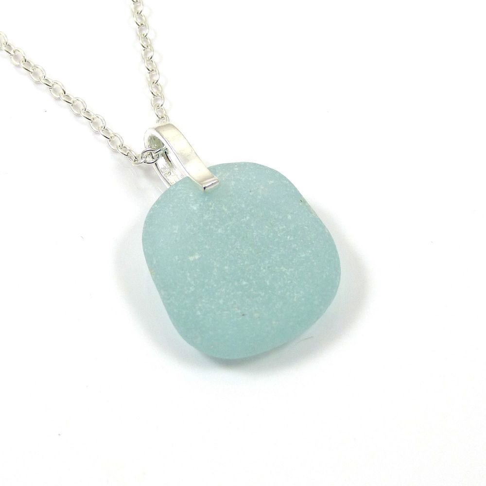 Deep Seafoam Sea Glass and Sterling Silver Necklace LYDIA