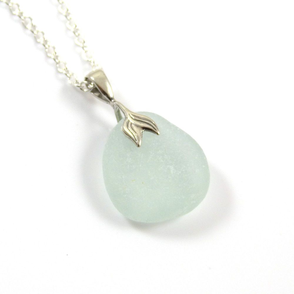 Pale Aquamarine Blue Sea Glass Necklace Mermaid NOEMIE