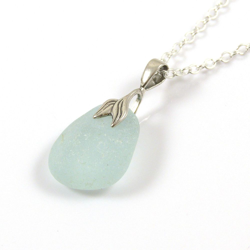 Pale Aquamarine Blue Sea Glass Necklace Mermaid SUSIE