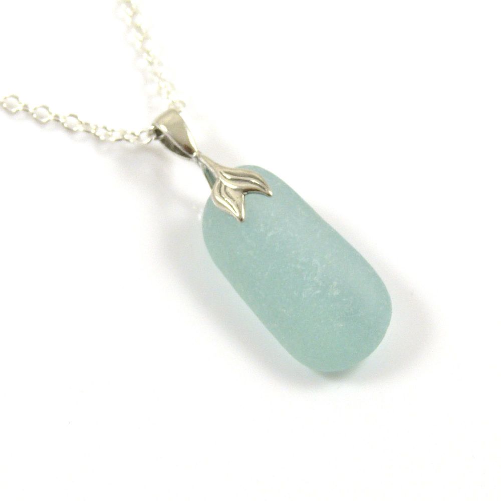 Light Teal Blue Sea Glass Necklace MERMAID ANDIE