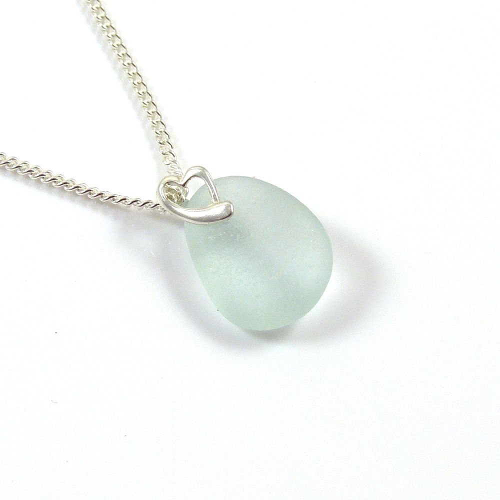 Seaspray Sea Glass and Sterling Silver Heart Necklace DAISI