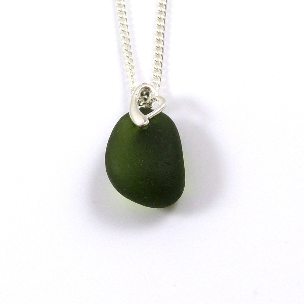 Dark Olive Green Sea Glass Necklace SELENE