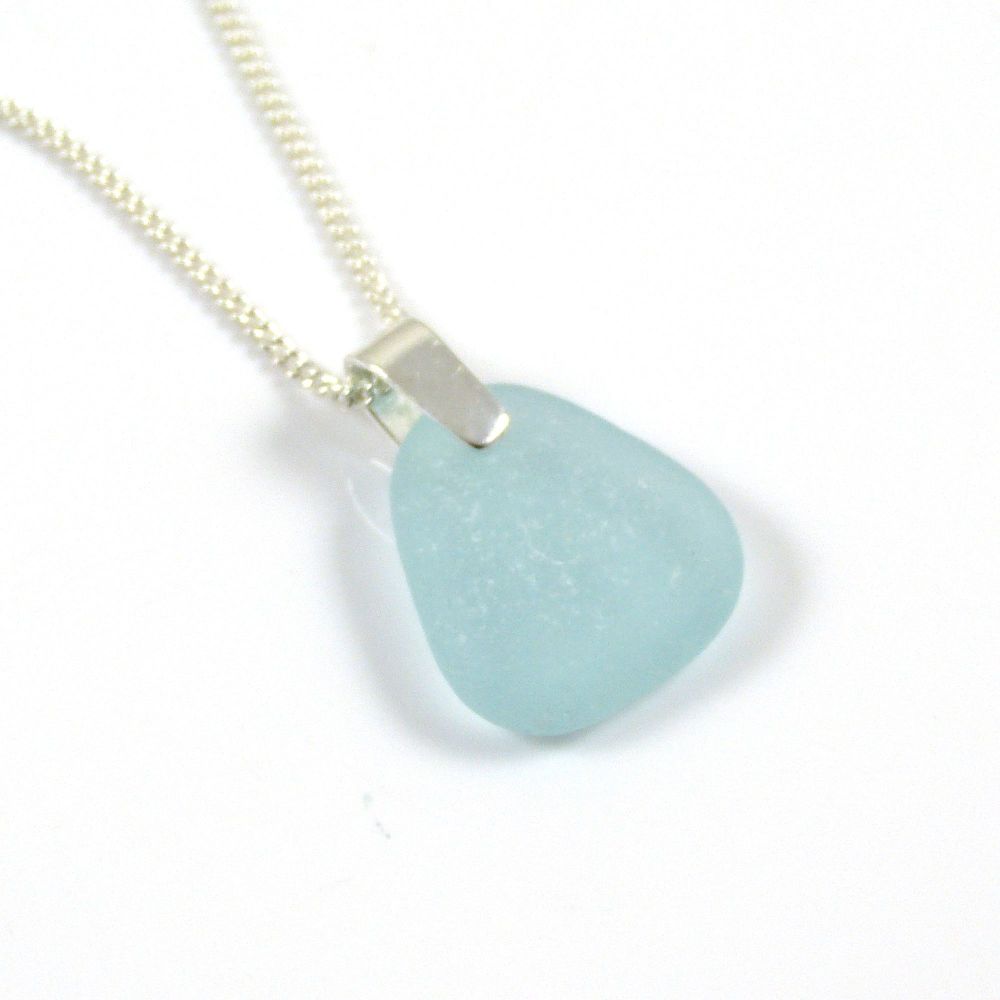 Light Aquamarine Sea Glass and Sterling Silver Necklace MARIETTE