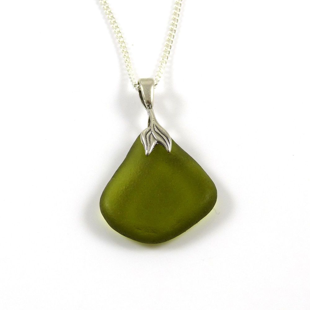 Olive Green Sea Glass Necklace Mermaid ALITA