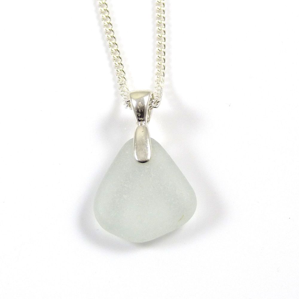 Pale Ice Blue Sea Glass and Sterling Silver Necklace MANON