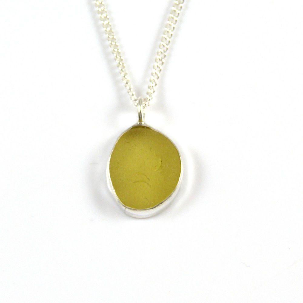 Teeny Tiny Light Yellow Gold Sea Glass Pendant Necklace LYRA