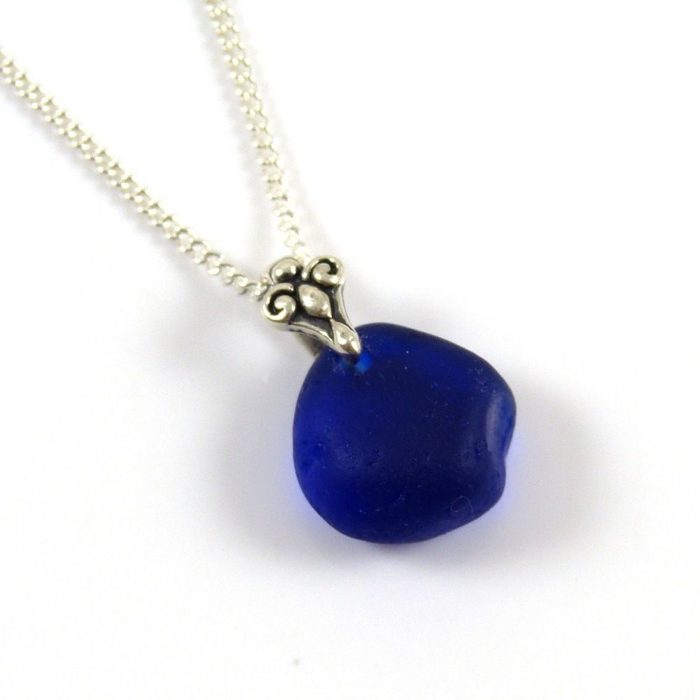 Rare Cobalt Blue English Sea Glass Necklace ADELA