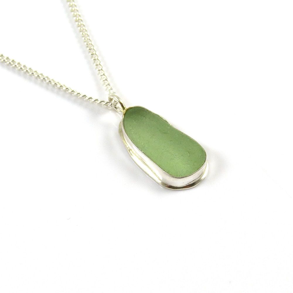 Tiny Pale Sage Green Sea Glass Pendant Necklace DAISY