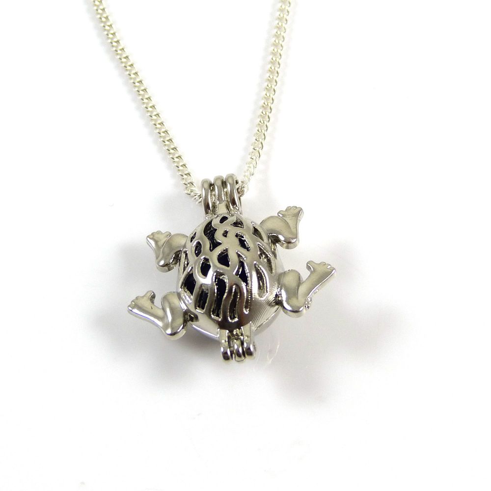 Seafoam Blue Sea Glass Frog Locket Necklace