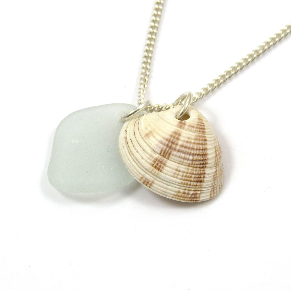 Sea Glass and Seashell Charms on Sterling Silver Chain