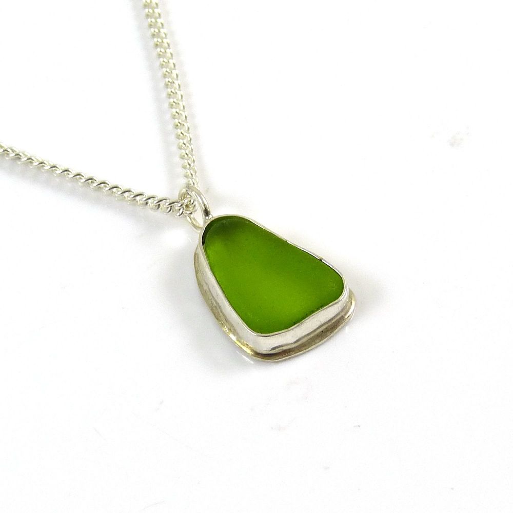 Lime Green Sea Glass Pendant Necklace DARCI
