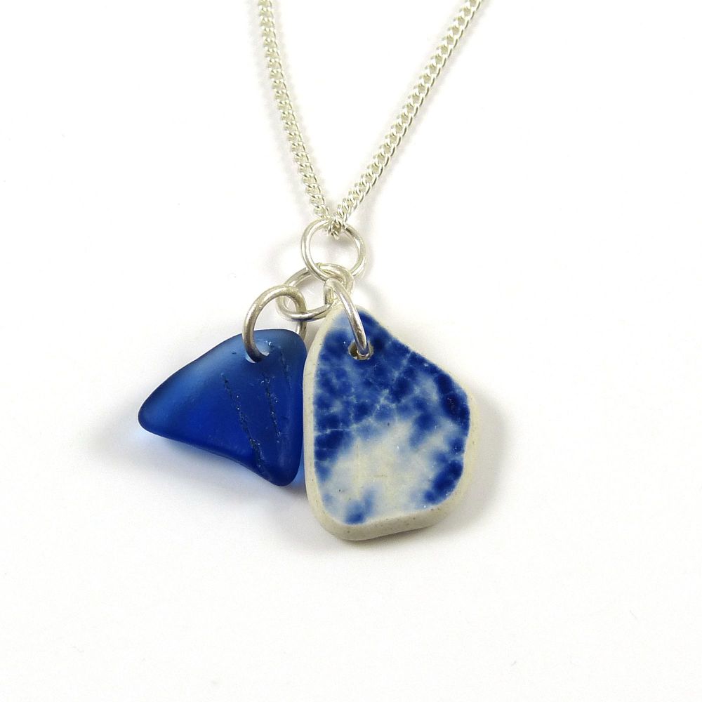 Cobalt Blue Sea Glass and Beach Pottery Necklace MAIYA
