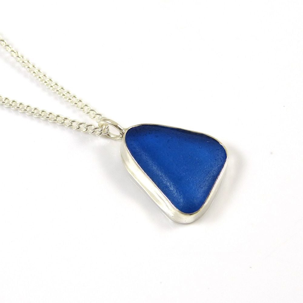 Cornflower Blue Sea Glass Pendant Necklace RENEE