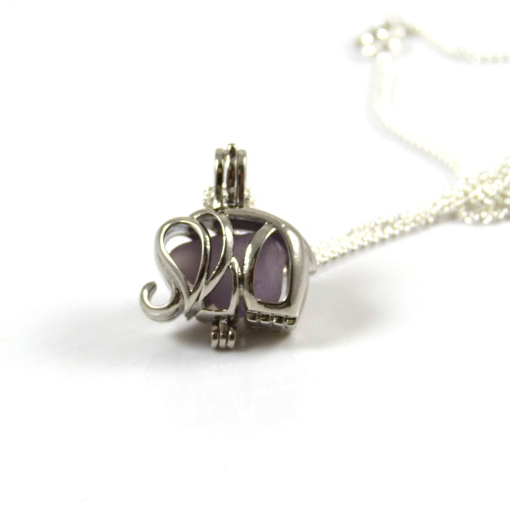 Lavender Sea Glass  Elephant Locket Necklace