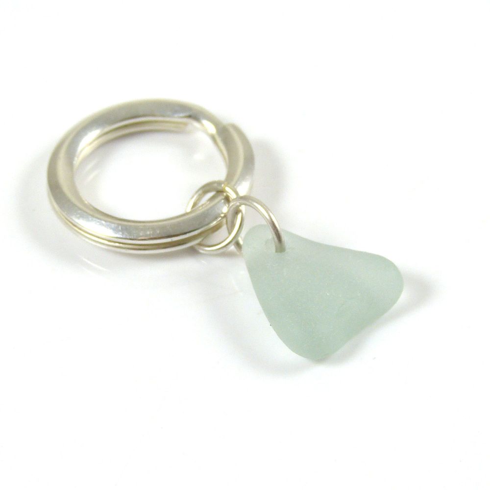 Sterling Silver Key Ring, Seafoam Sea Glass, Beach Accessories, Key Chain, 