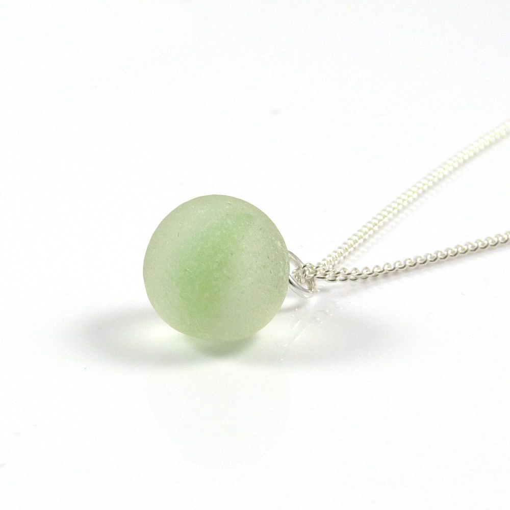 Lime Green Swirl Sea Glass Marble and Silver Necklace