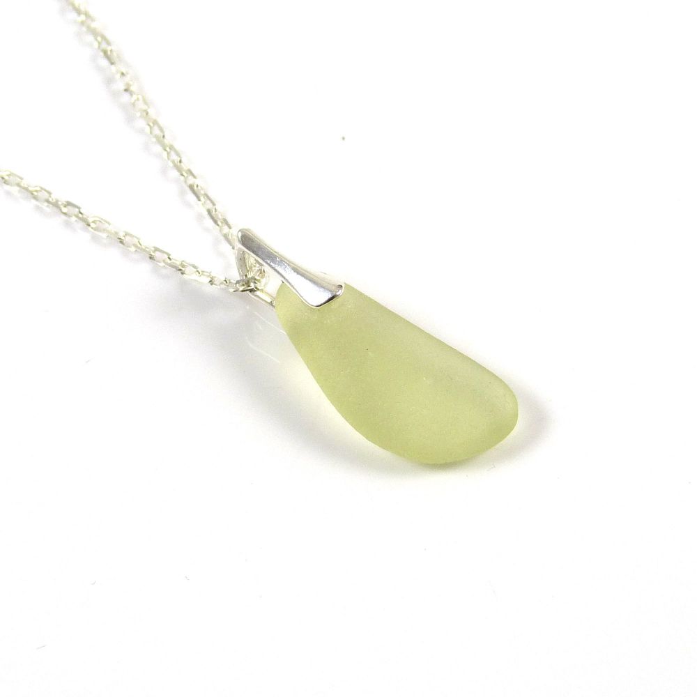 Pale Citron Sea Glass and Silver Necklace PENNY