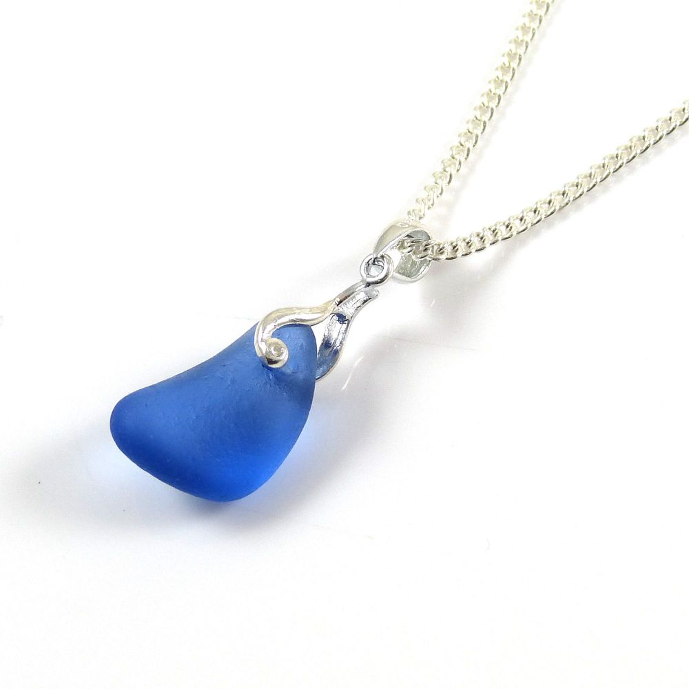 Cobalt Blue English Sea Glass Necklace NATALIE
