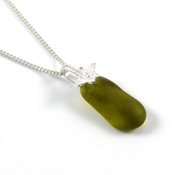 Deep Peridot Green English Sea Glass Necklace FLEUR