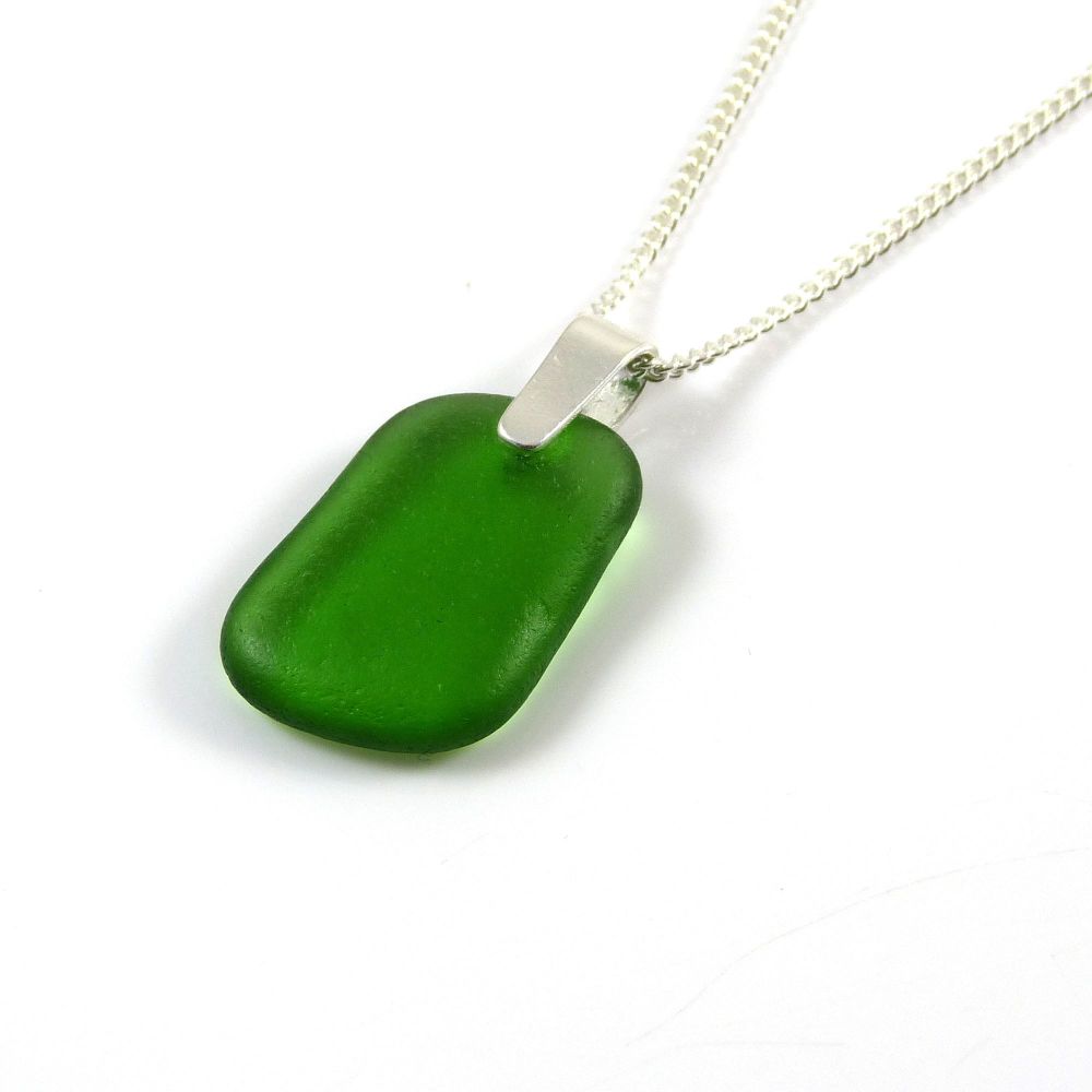 Emerald Green Sea Glass and Silver Necklace KIRSTY