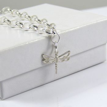 Sterling Silver Bracelet with Silver Dragonfly Charm 