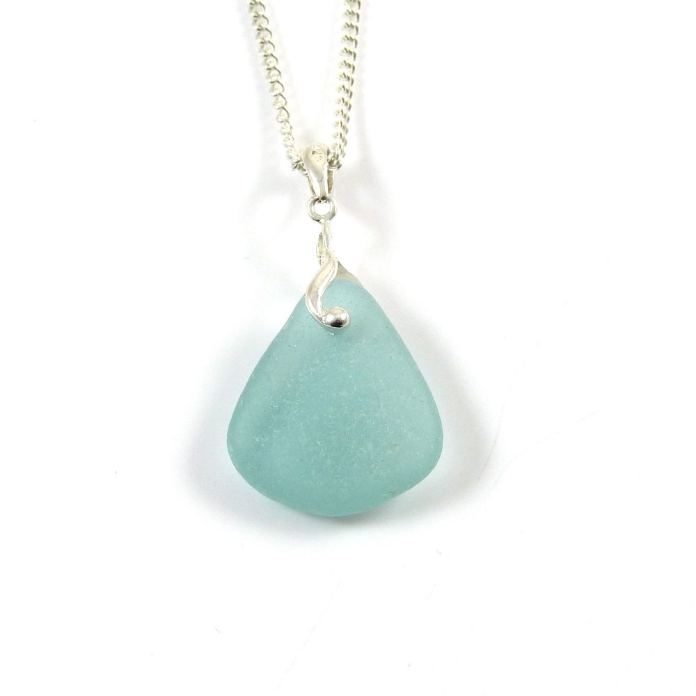 Reef Blue Sea Glass and Silver Necklace ADRIENNE