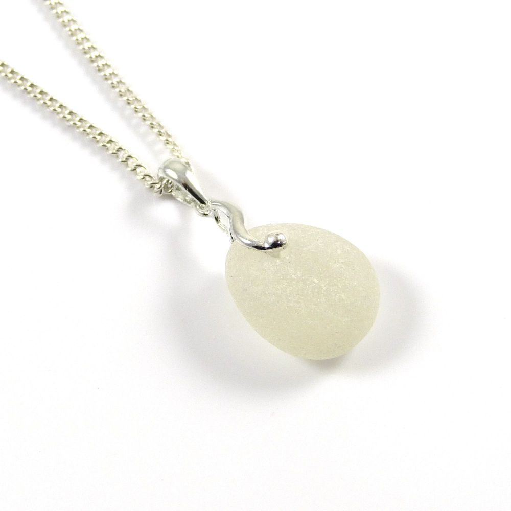 Snow White Sea Glass and Silver Necklace JULIET