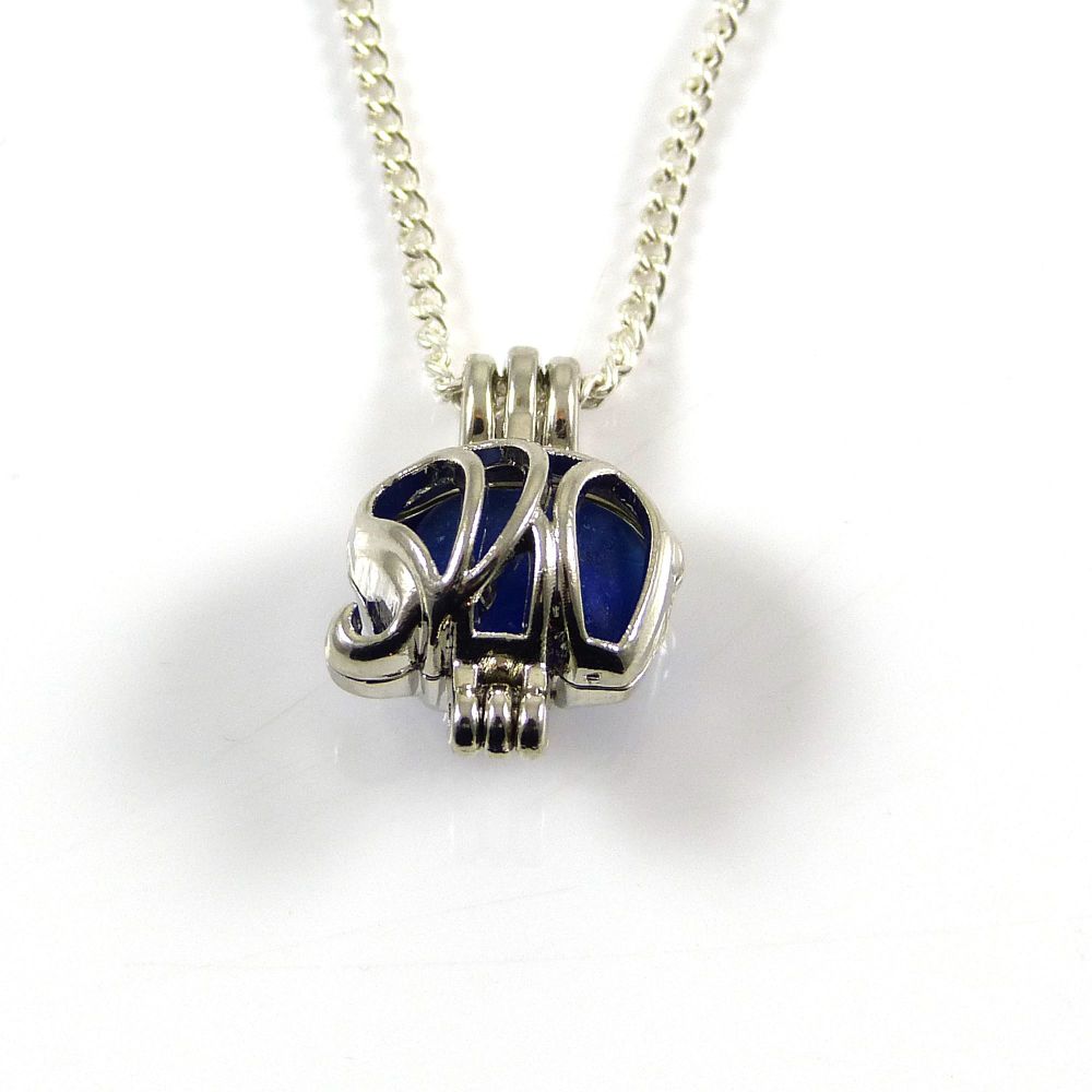 Tiny Cobalt Blue Sea Glass  Elephant Locket Necklace