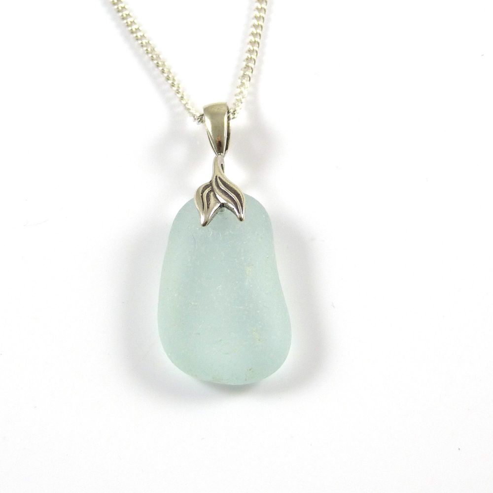 Pale Aquamarine Blue Sea Glass Necklace MERMAID LAUREL
