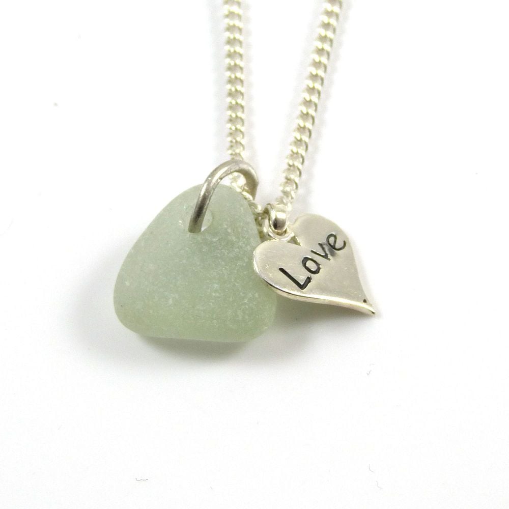 Seaspray Sea Glass and Sterling Silver Love Heart Necklace