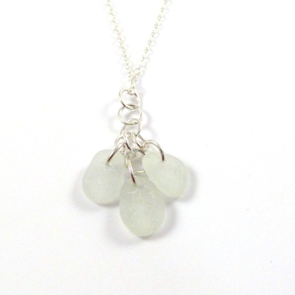 Seamist Sea Glass and Sterling Silver Cluster Necklace LYDIE