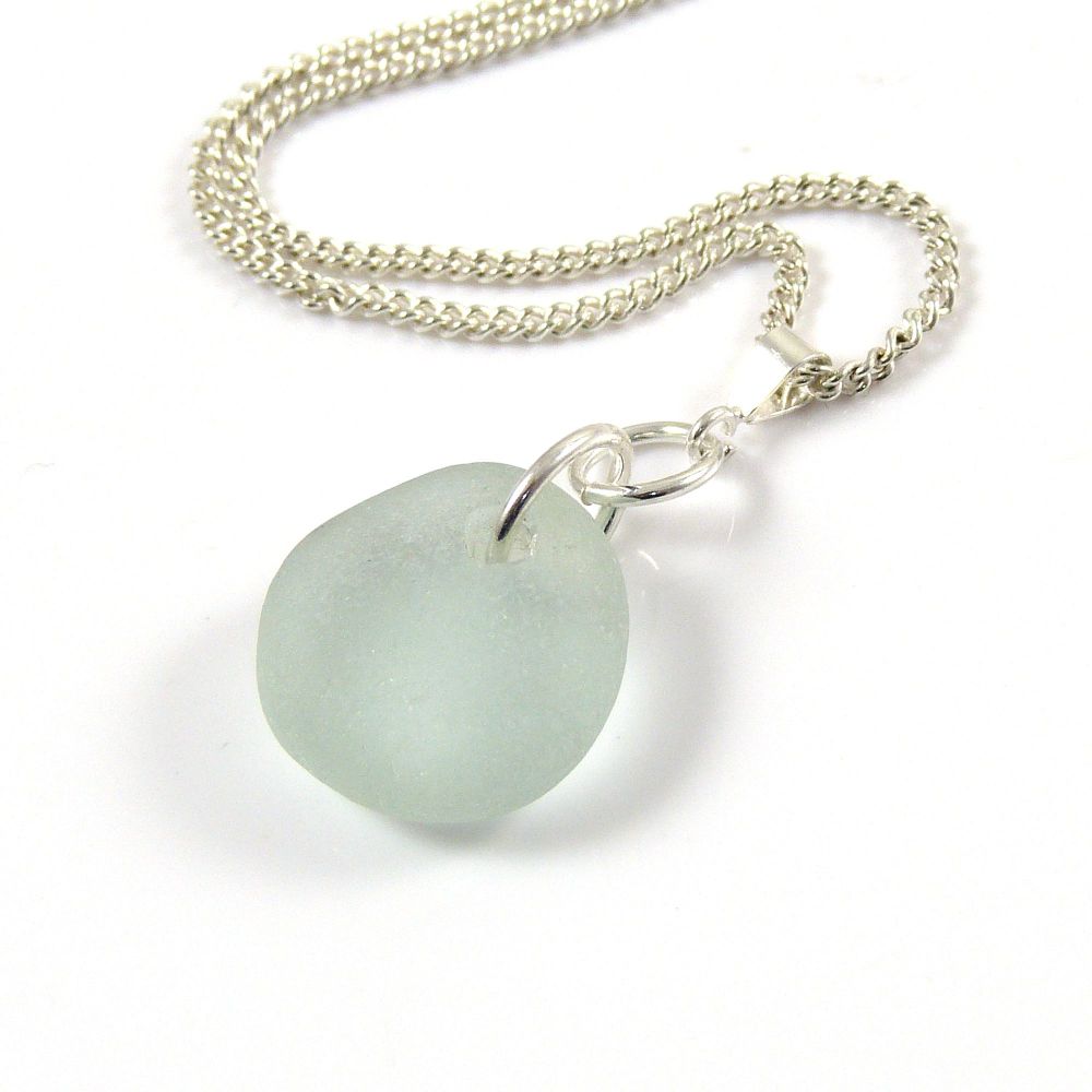 Pale Aquamarine English Sea Glass Necklace SALENE