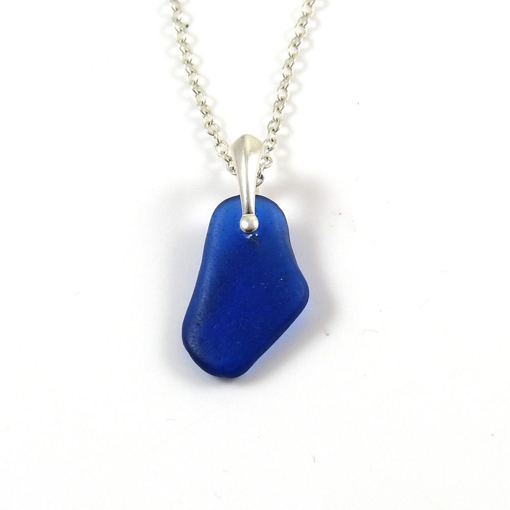 Rare Cobalt Blue English Sea Glass Necklace MARIE
