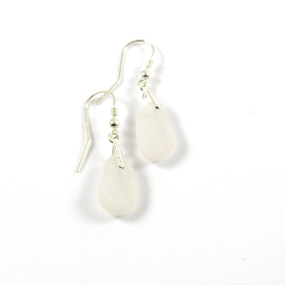 One of a Kind Sea Glass and Sterling Silver Earrings e72
