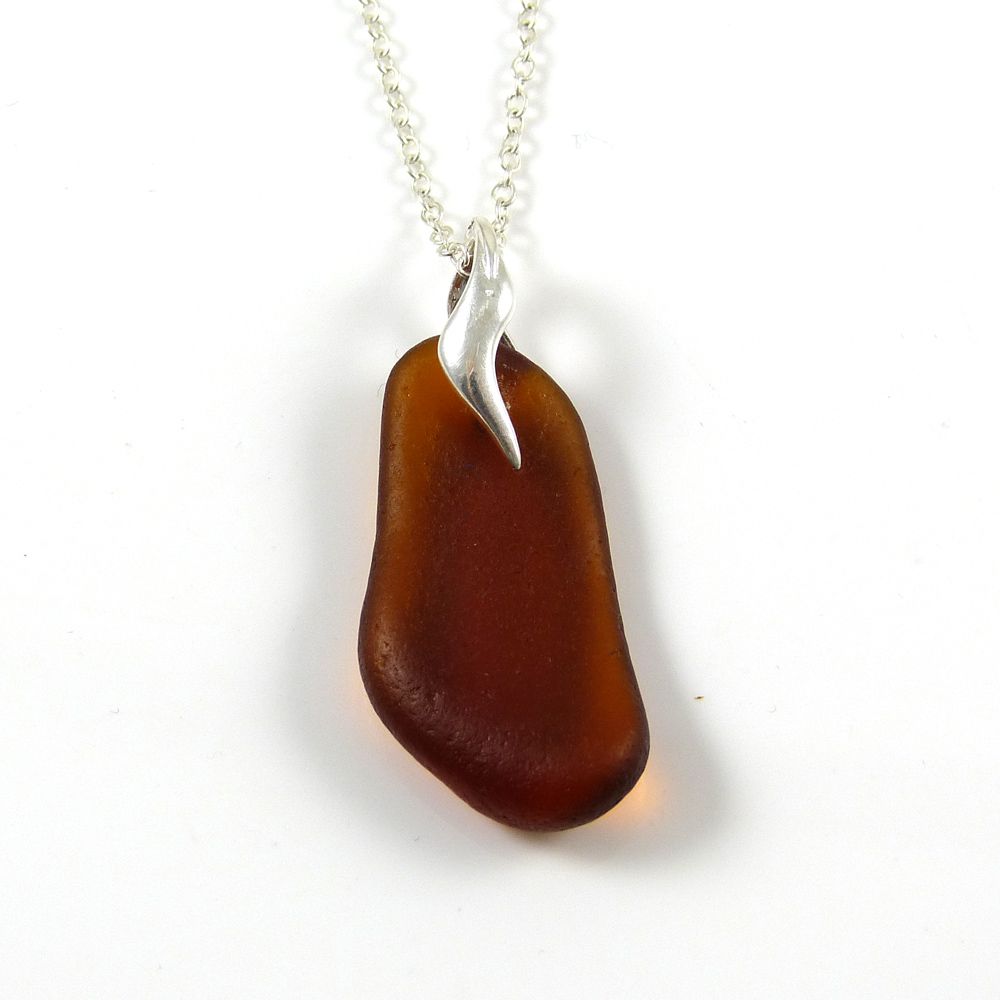 Deep Amber Sea Glass and Silver Necklace BELORA