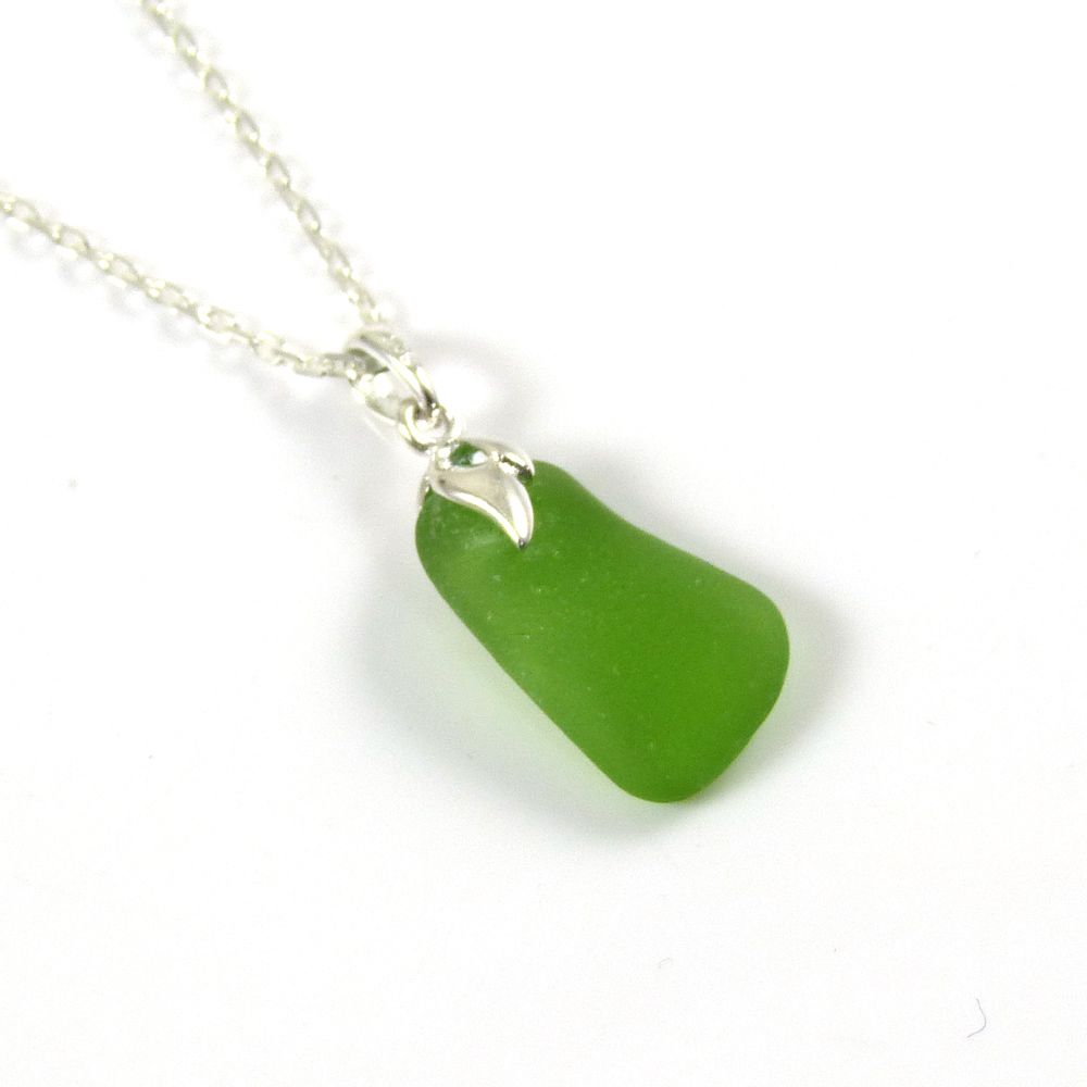 Tiny Kelly Green English Sea Glass Necklace CHLOE