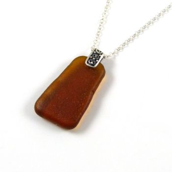 Deep Amber Sea Glass and Silver Necklace ELISA