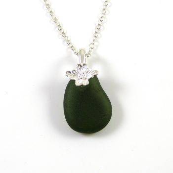 Dark Forest Green English Sea Glass Necklace RENAE