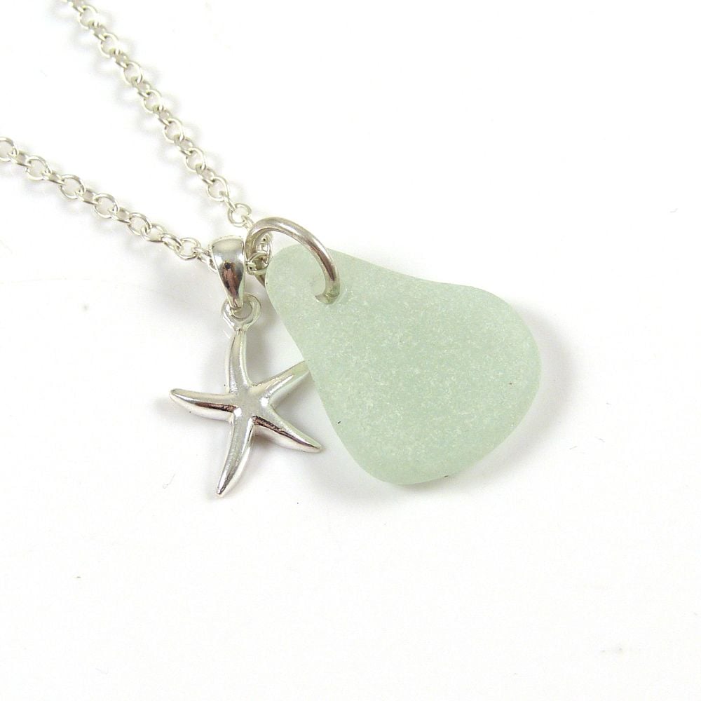 Seamist Sea Glass and Sterling Silver Starfish Necklace ch266