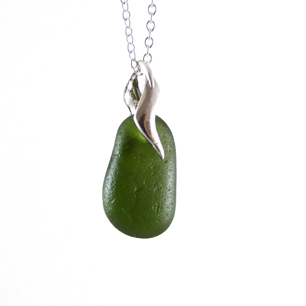 Dark Olive Green Sea Glass Necklace LOUISE