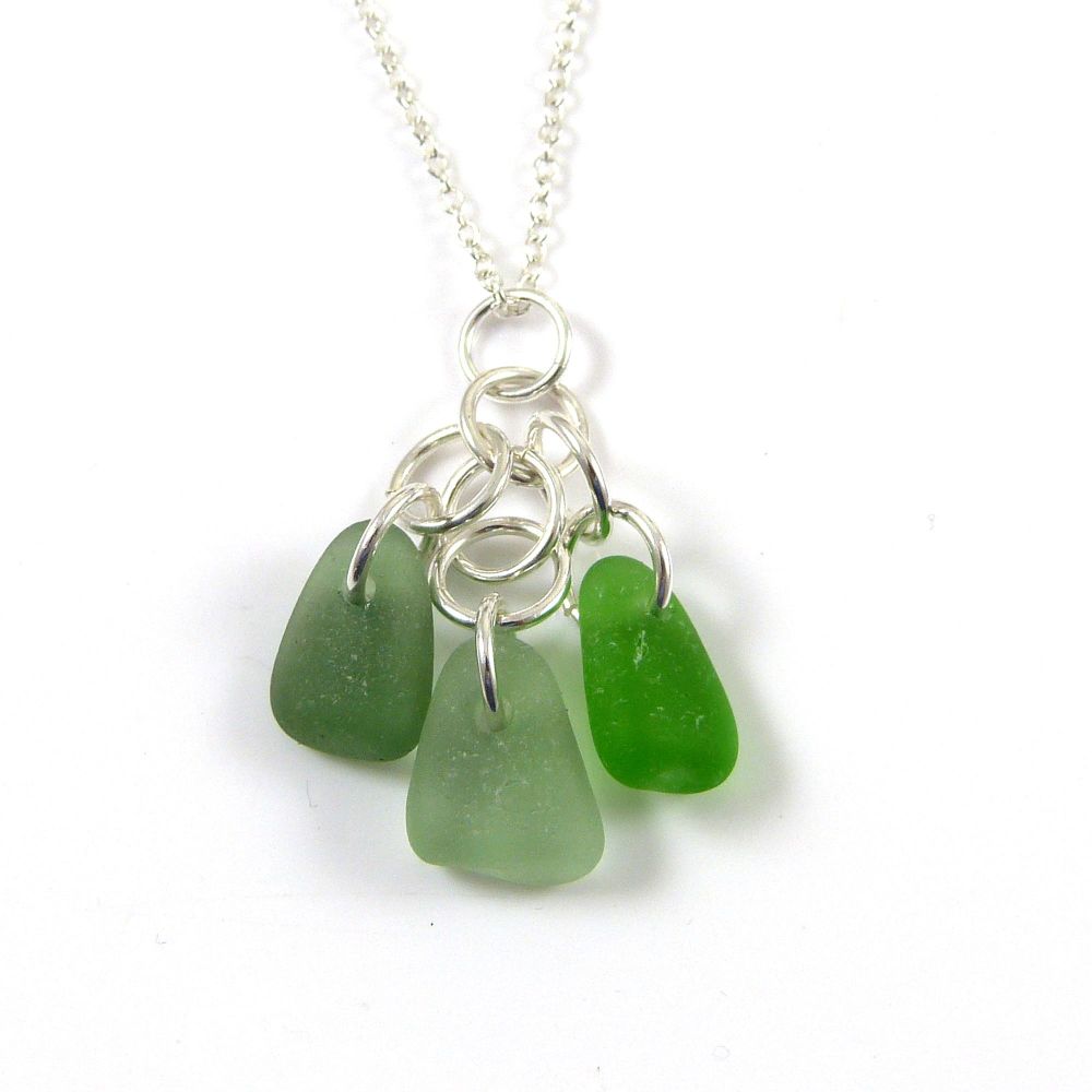 Shades of Green Sea Glass Cluster Necklace CARLY