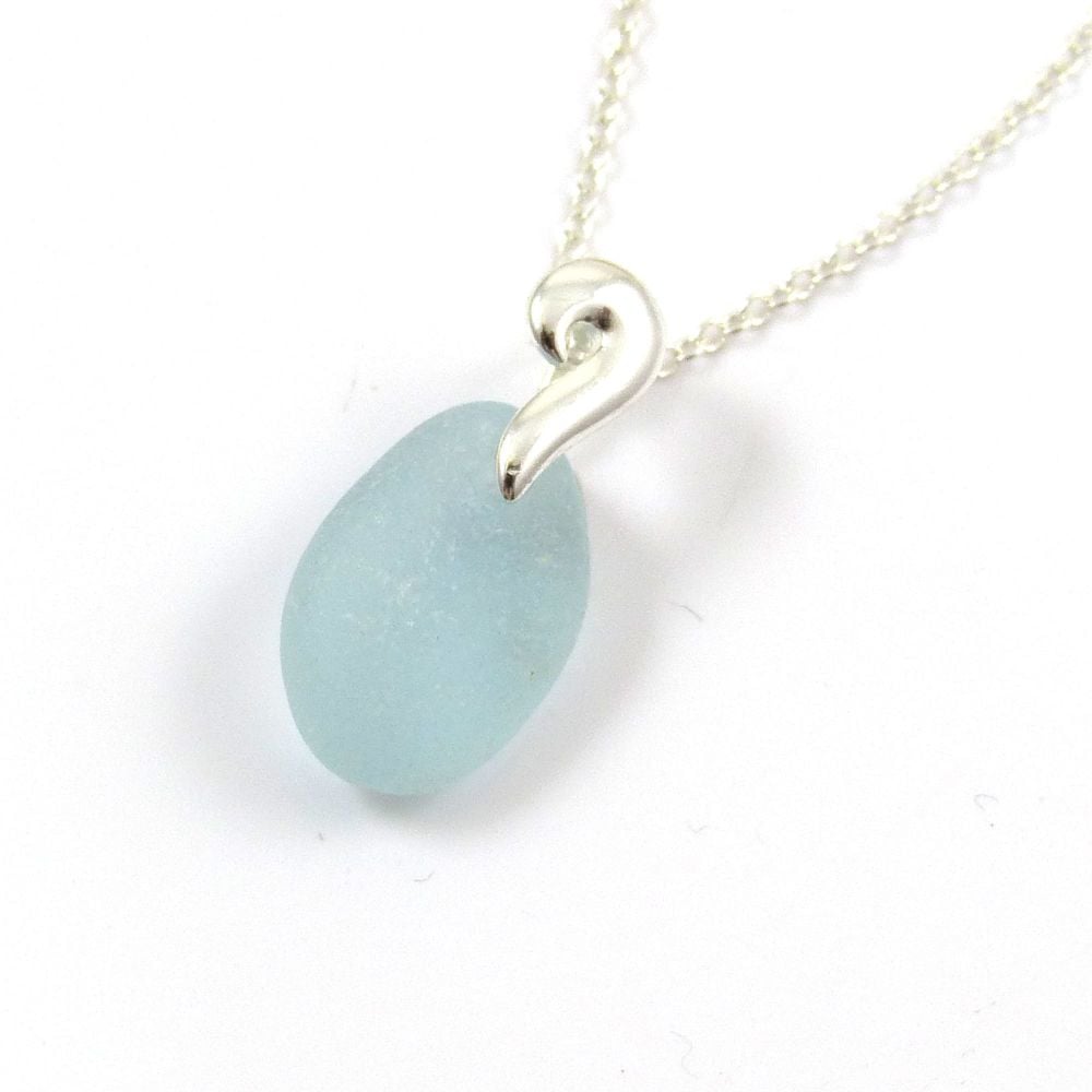 Light Aquamarine Sea Glass and Sterling Silver Necklace LEONIE