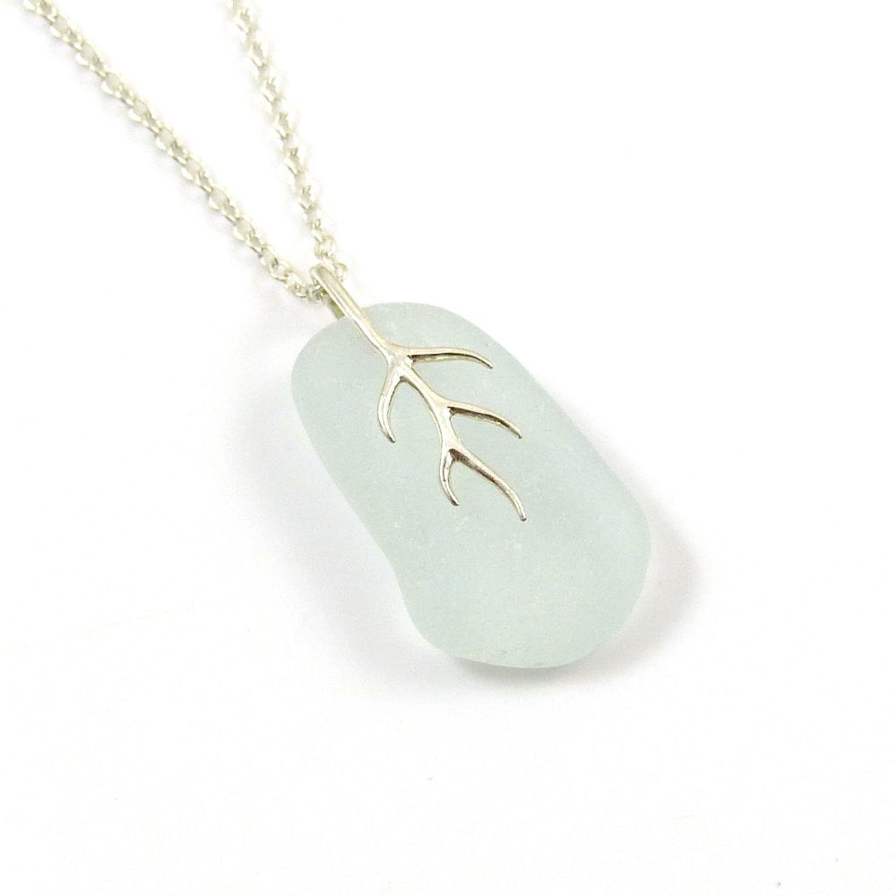 Seaspray Sea Glass And Silver Tendril Pendant Necklace - AMELIE