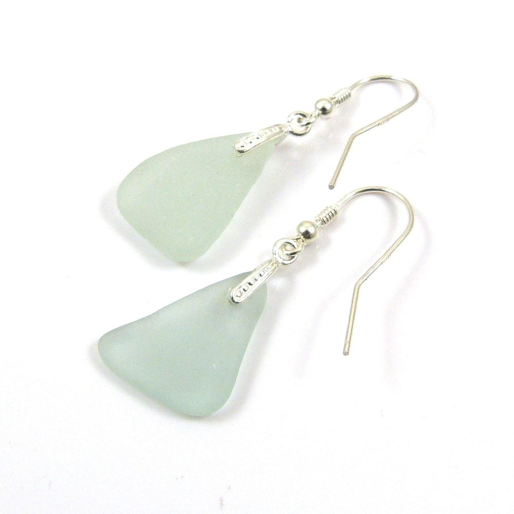 Pale Aquamarine Sea Glass Sterling Silver Earrings e88